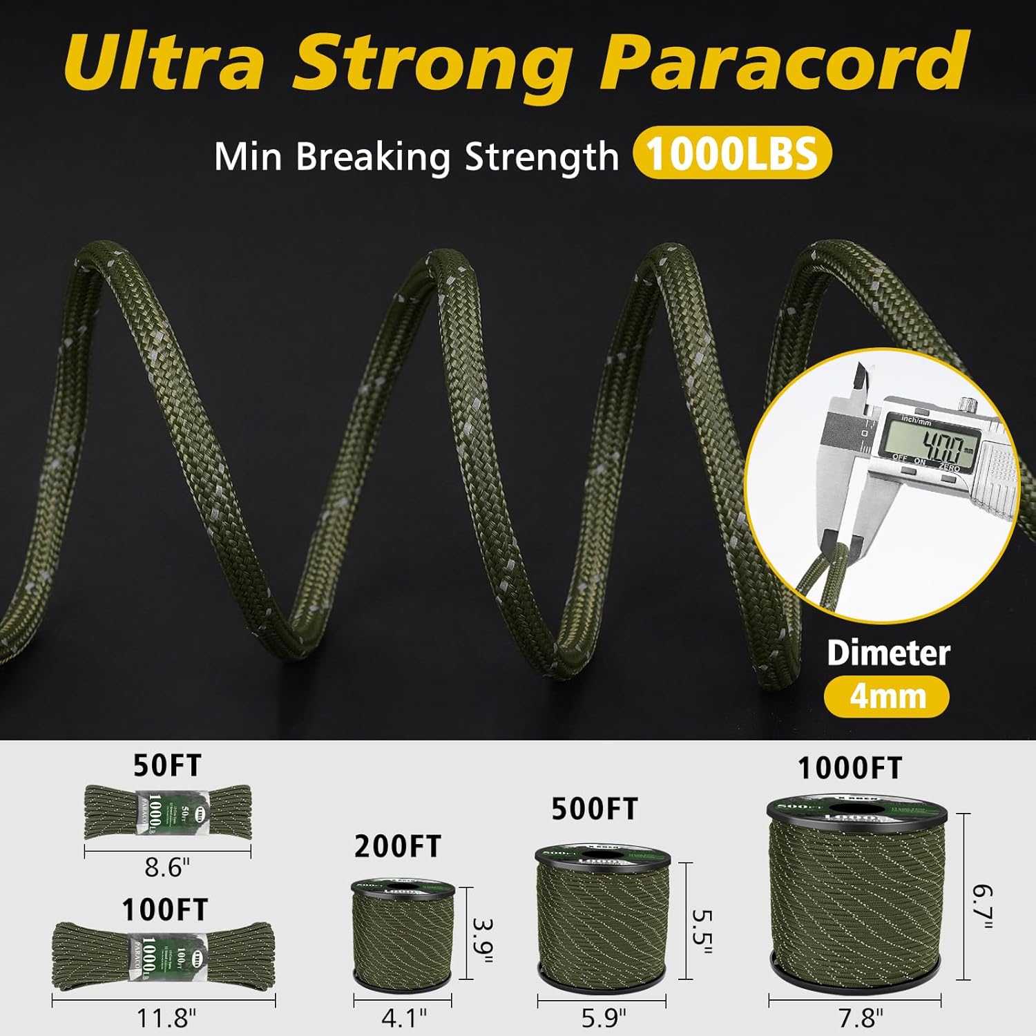 1000lb Reflective Paracord 4mm - Para Cord 1000Ft avaliação e preço