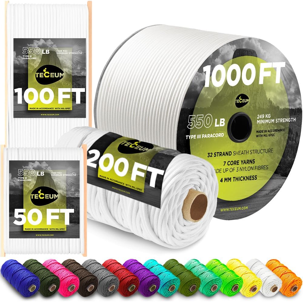 Paracord Type III 550 White 10 - Para Cord 1000Ft avaliação e preço