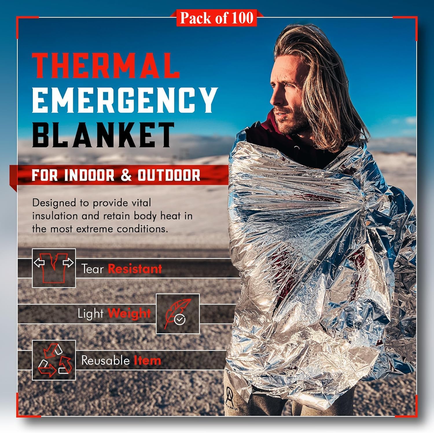 100-Pack Reflective Thermal Bl - Survival Blanket Reflective avaliação e preço